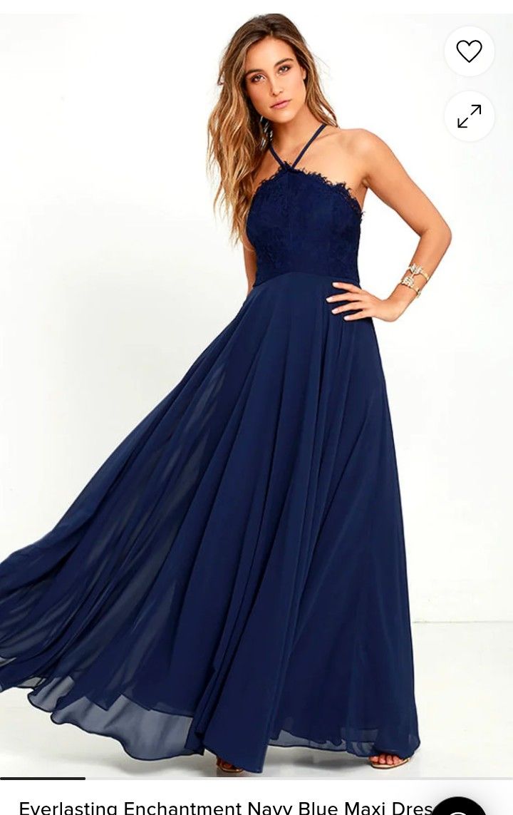 Lulu's Everlasting Enchantment Navy Blue Maxi Dress Sz M