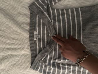 Grey/White striped Off The Shoulder Cropped Top Long Sleeve