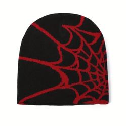 2 Spider Web Beanie In Red, Green, And Brown