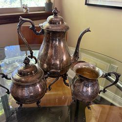 Vtg Sheridan Silver Co. Silver on Copper 3 Piece Silver Plated Tea Set