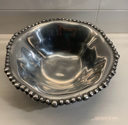 Silver Metal Bowl with Beaded Rim