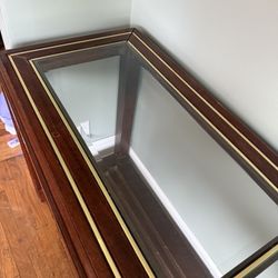 Waist High Wood Table With Glass Top