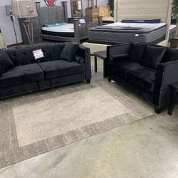 Beautiful Black Velvet Sofa And Love Seat Combo On Sale Now!!