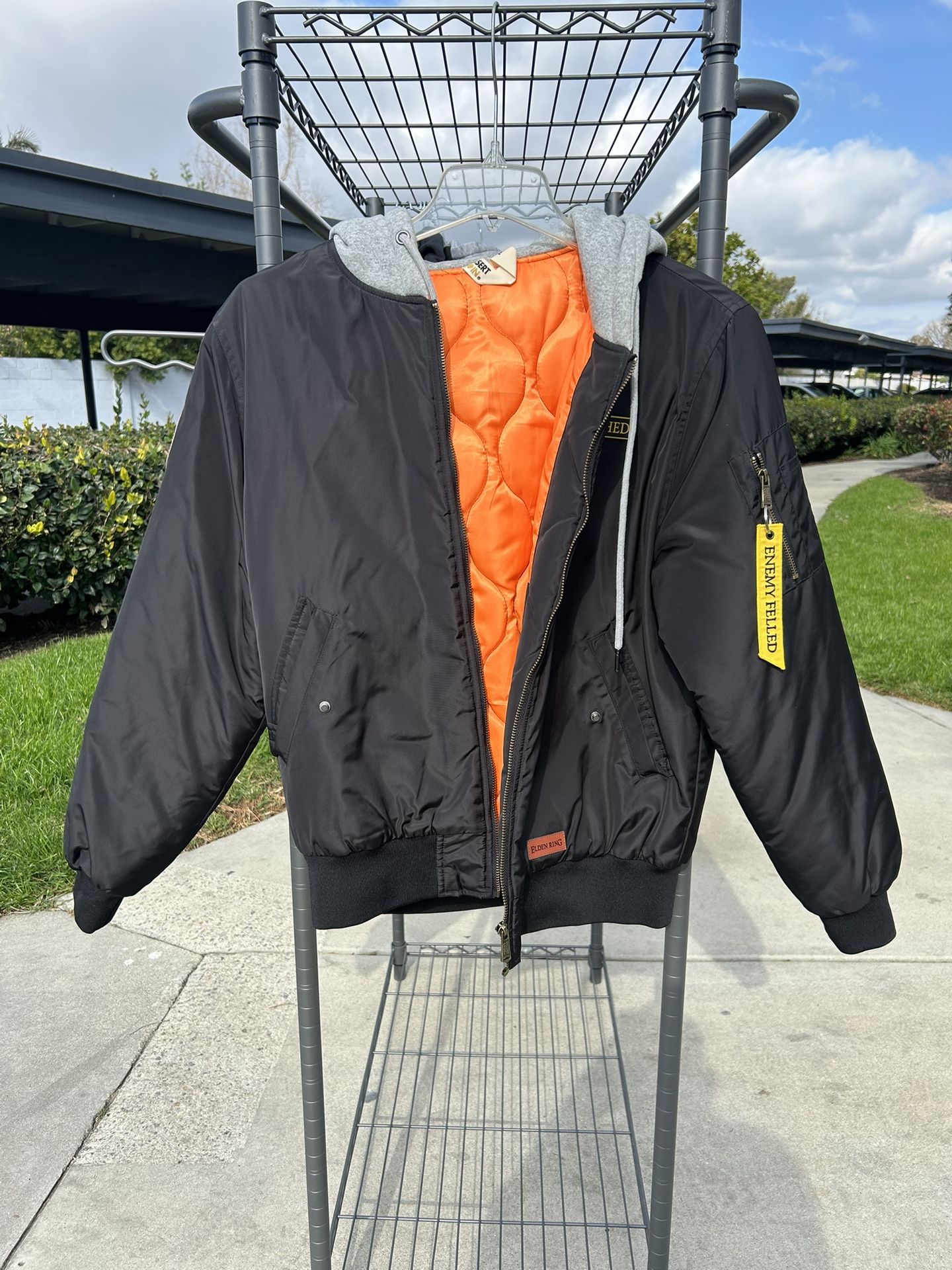 Insert Coin Tarnished Hooded Bomber Jacket Size M