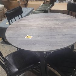 Round Dining Table Set for 4, Wood Circle Kitchen Table and Chairs Set for 4, Modern Dining Room Sets with 4 Faux Leather Chairs, Round Dinner Table f