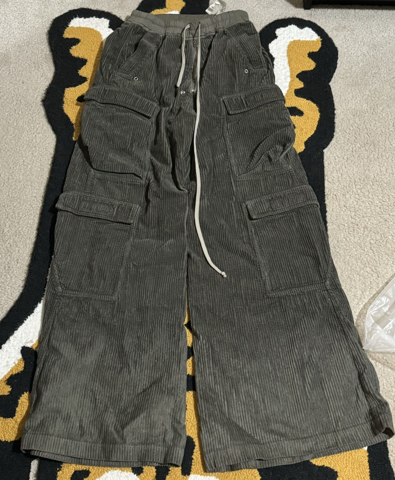 Rick Owens DRKSHDW Green Corduroy Bela Cargo Pants XS