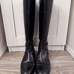 Michael Kors Preston Leather Boots Black Women's Sz 8M