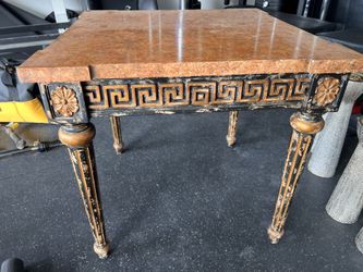 Distressed Black Gold Greek Key Accent Table