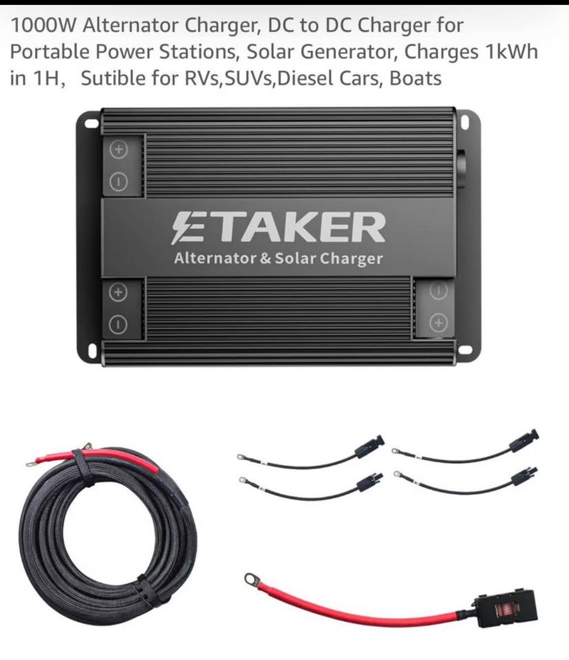 1000W Alternator Charger, DC to DC Charger for Portable Power Stations, Solar Generator, Charges 1kWh in 1H,Sutible for RVs,SUVs,Diesel Cars, Boats
