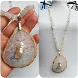 BRAND NEW AGATE PEARL BEAD NECKLACE 35"