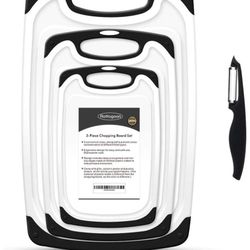 Cutting Boards for Kitchen, Plastic Chopping Board Set of 4 with Non-Slip Feet and Deep Drip Juice Groove, Easy Grip Handle, BPA Free, Non-porous, Dis