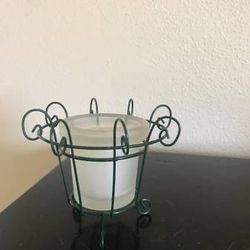 Green Wire Basket Votive Holder & Opaque Glass Votive Candle Holder