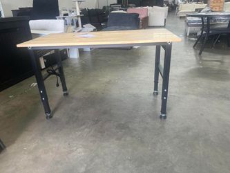 48" Adjustable Workbench, Work Table with Foot Pads & Power Outlet 2000LBS Load Capacity Rubber Wood Top Workstation **DAMAGE**