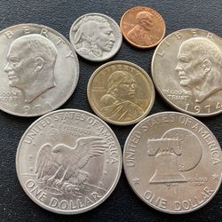 Seven (7) US Coins Lot 4 Large 1970s Eisenhower Dollars Collection