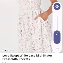 Lulus Dress Love Swept White Lace Midi Skater Dress With Pockets

