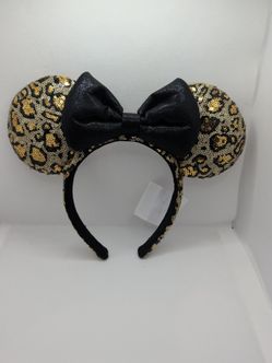 Disney Parks Animal Kingdom Sequin Leopard Minnie Ear Headband