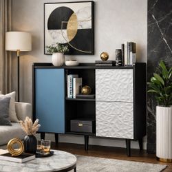 Sideboard Buffet Cabinet 35.4 INCH with 2 Drawers & 2 Doors, Stylish Dining Room Storage Console, Modern Accent Cabinet for Kitchen & Living Room (Bl