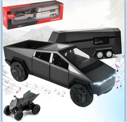 Cybertruck Toy Trucks with RV Motorcycle,1/32 Diecast Metal Pickup Trailer RV Model Kit