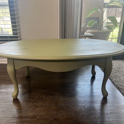 Vintage-Style Oval Coffee Table – 47” Wide (Chalk Green, Distressed Look)