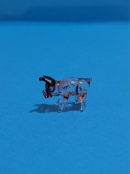 Pig Figurine Miniature Pink Pig  Black Accents Art Blown Glass Pink Pig Figurine