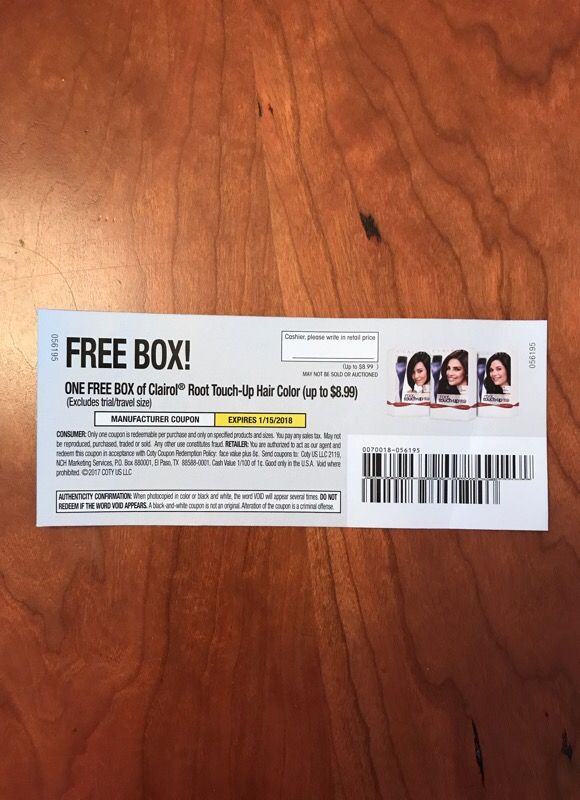 Coupon for free box of Clairol Root Touch-Up Hair color