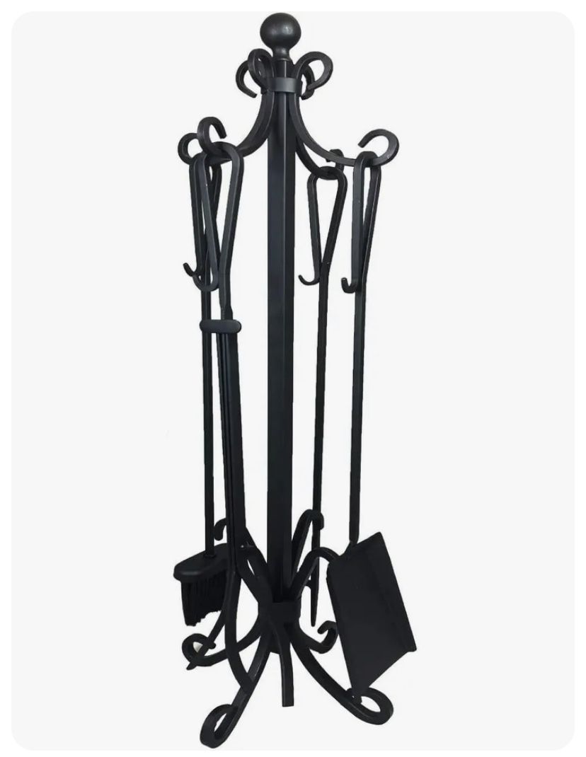 Cast Iron Fireplace Fire Pit Tool Set 5 Piece Toolset Poker Broom Shovel Brush