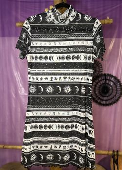Black And White Striped Dress With Moon Phases And Zodiac Symbols
