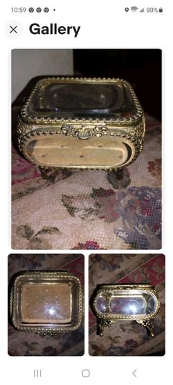 Beautiful Antique Glass Casket Beveled Glass Ormolu Filigree Jewelry Box