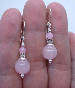925 Sterling Silver, Handmade Rose Quartz Earrings
