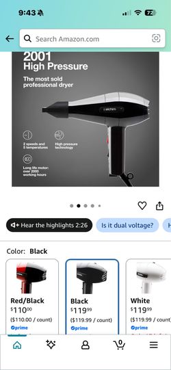 Professional-grade hair dryer is an Elchim 2001 model