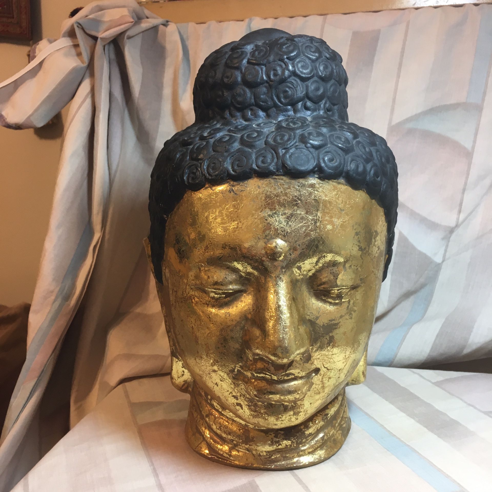Buddha Head - terra cotta gold and black