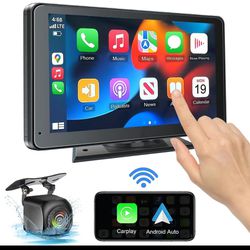 Portable Newest Wireless Apple CarPlay and Android Auto Screen for Car, 7" HD Touch Screen Car Stereo with Mirror Link, Bluetooth 5.0, Backup Camera, 