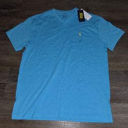 Polo Ralph Lauren Shirt Mens Medium Blue V Neck Classic Fit Tee NWT Sz S