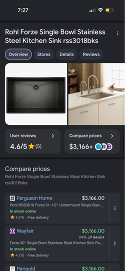ROHL LUXURY STAINLESS STEEL KITCHEN SINK — ROHL RSS3018BKS SINK — BRAND NEW — WILL NEGOTIATE PRICE