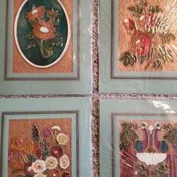 European Handmade Metal Art Painting roughly Lot of 4