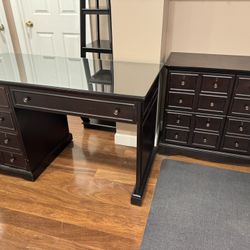 Wooden Desk And Matching File Cabinet 