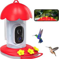 Smart Hummingbird Feeder with Camera, AI Identify Bird Species, 1080P Hum Bird Watching Camera with 3 Feeding Ports, Live View, Instant Notifications,