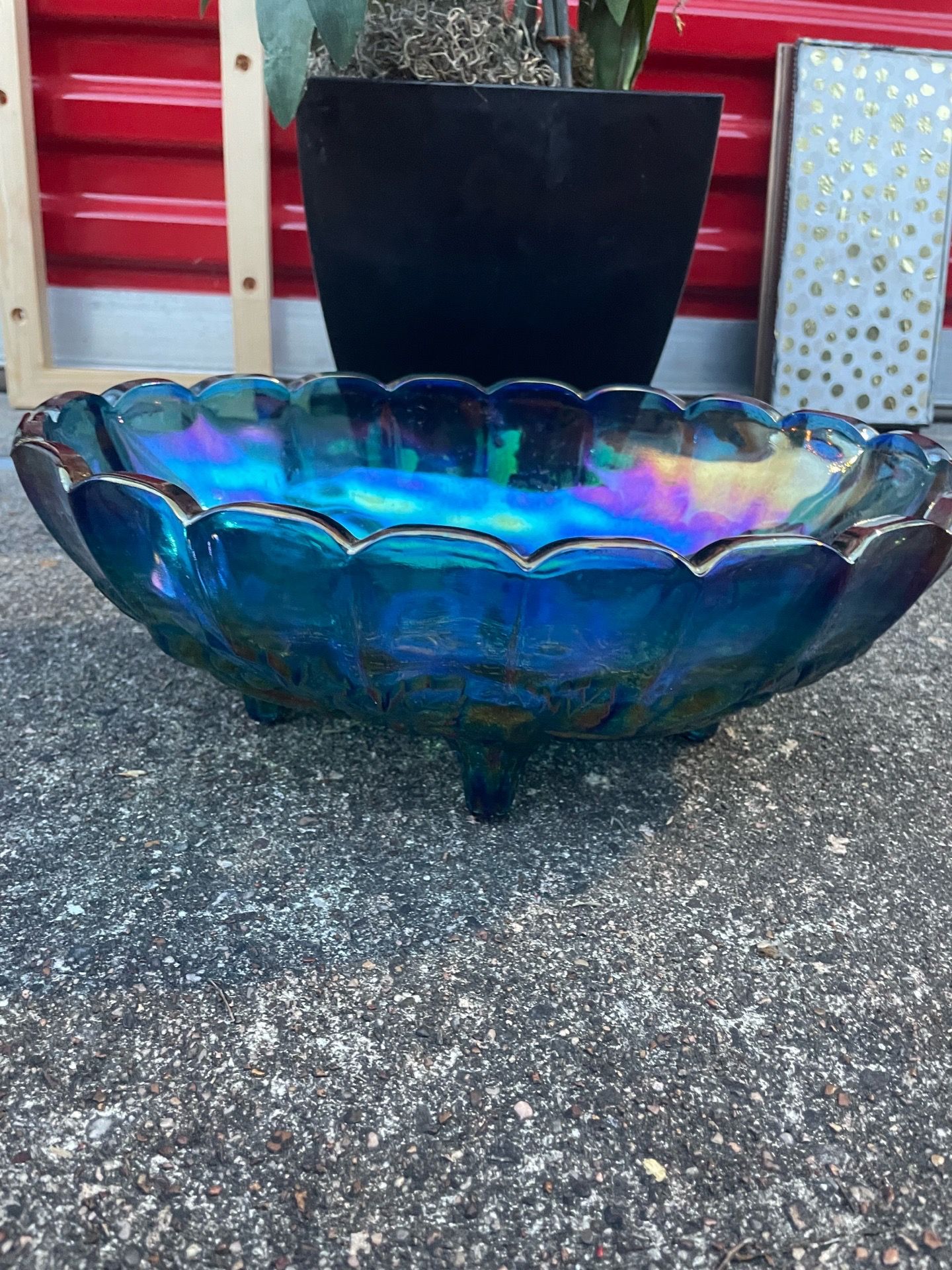 eBay Indiana Harvest Grape Iridescent Blue Oval Footed Fruit Bowl Carnival Glass 12