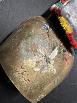 Vintage Swiss Cowbell from Thun - Hand Painted Floral with Leather Strap