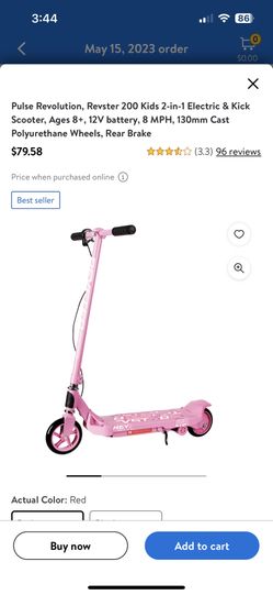 Pulse Revolution, Revster 200 Kids 2-in-1 Electric & Kick Scooter, Ages 8+, 12V battery, 8 MPH, 130mm Cast Polyurethane Wheels, Rear Brake