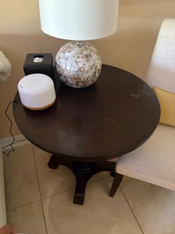 Round Dark Wood Pedestal Side Table