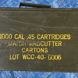 .45 ACP Match Wadcutter WCC Winchester USGI Surplus Lot 40-6006 50rd Box