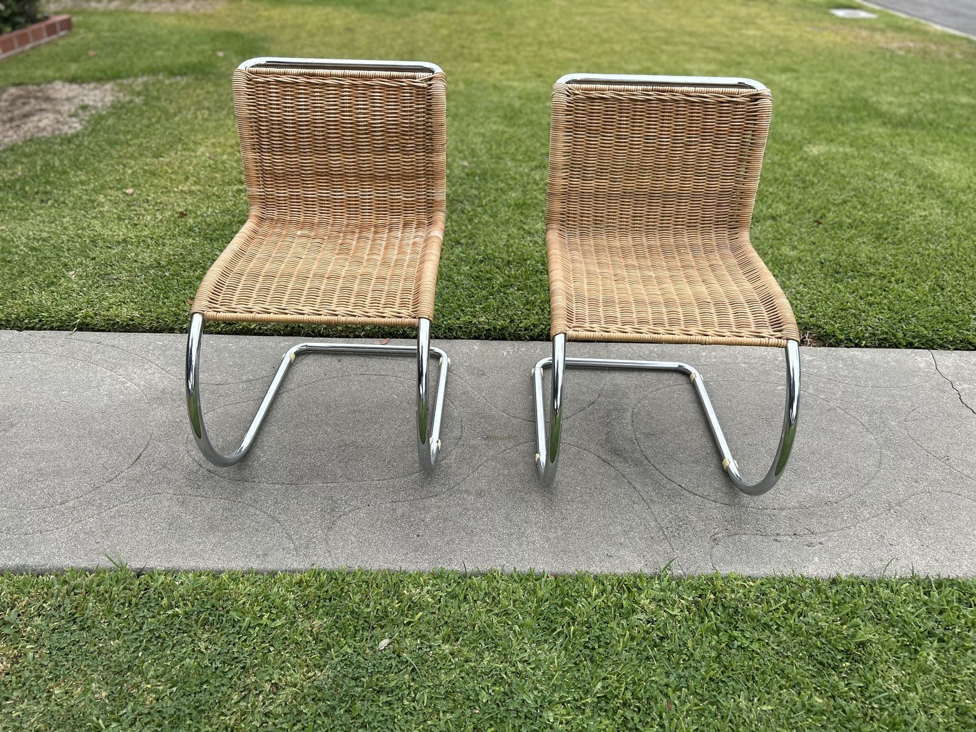 2 Vintage Woven Cane/Rattan & Chrome Lounge Chairs- Mid Century 