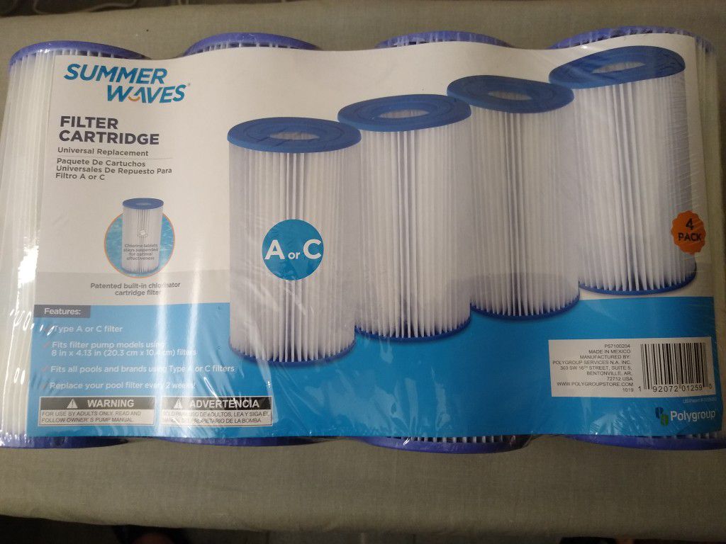 Summer Waves Type A or C Pool Filters - 4 PACK - Universal Replacement
