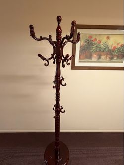 Traditional Wooden Coat Rack Stand – Mahogany Finish Hall Tree Entryway Organizer