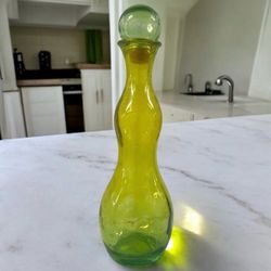 Large Vintage Hand Blown Glass Decanter Film Painted Green Finish 20” Stopper