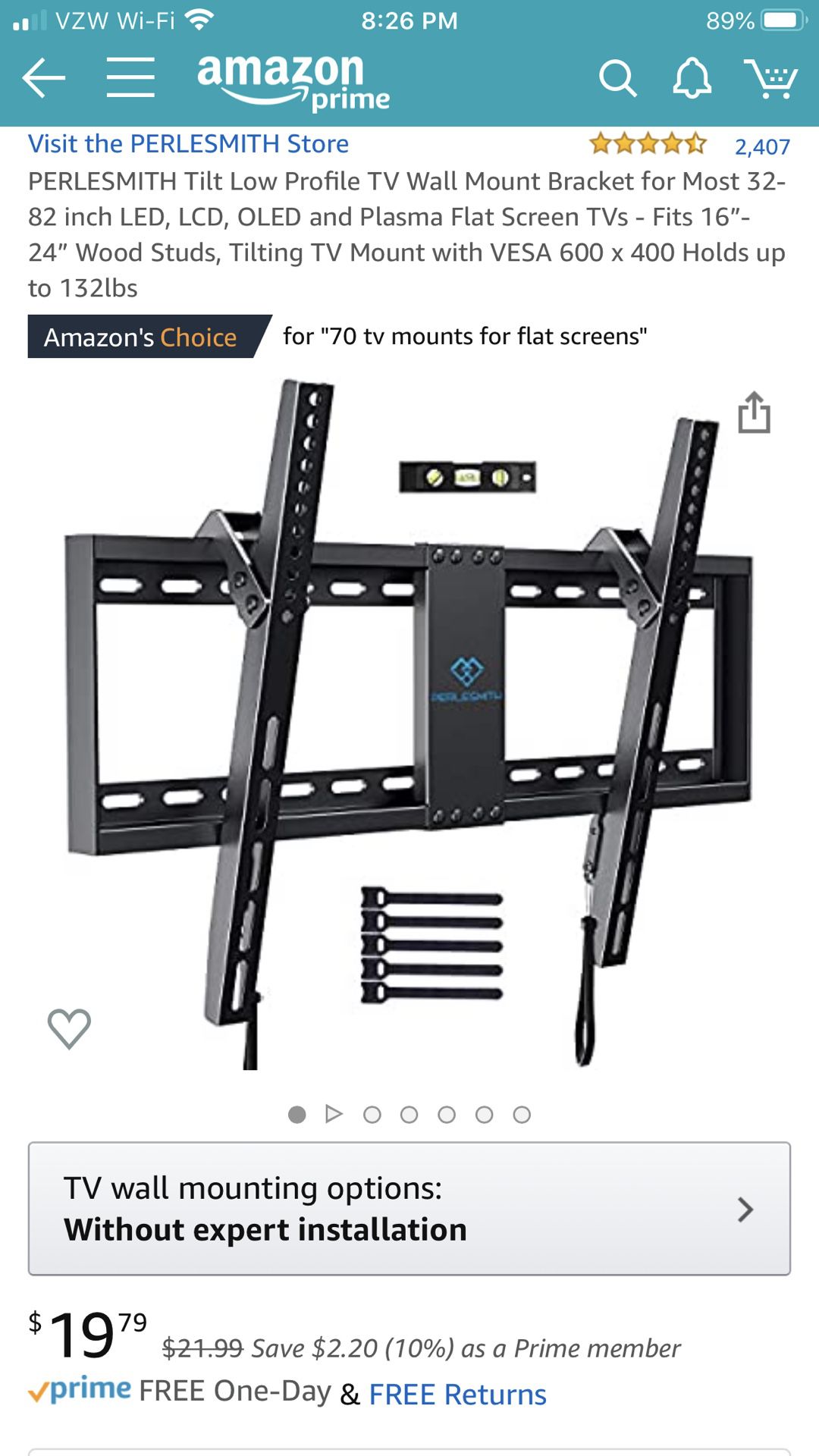 PERLESMITH Tilt Low Profile TV Wall Mount Bracket for Most 32-82 inch LED, LCD, OLED and Plasma Flat Screen TVs - Fits 16”- 24” Wood Studs, Tilting T