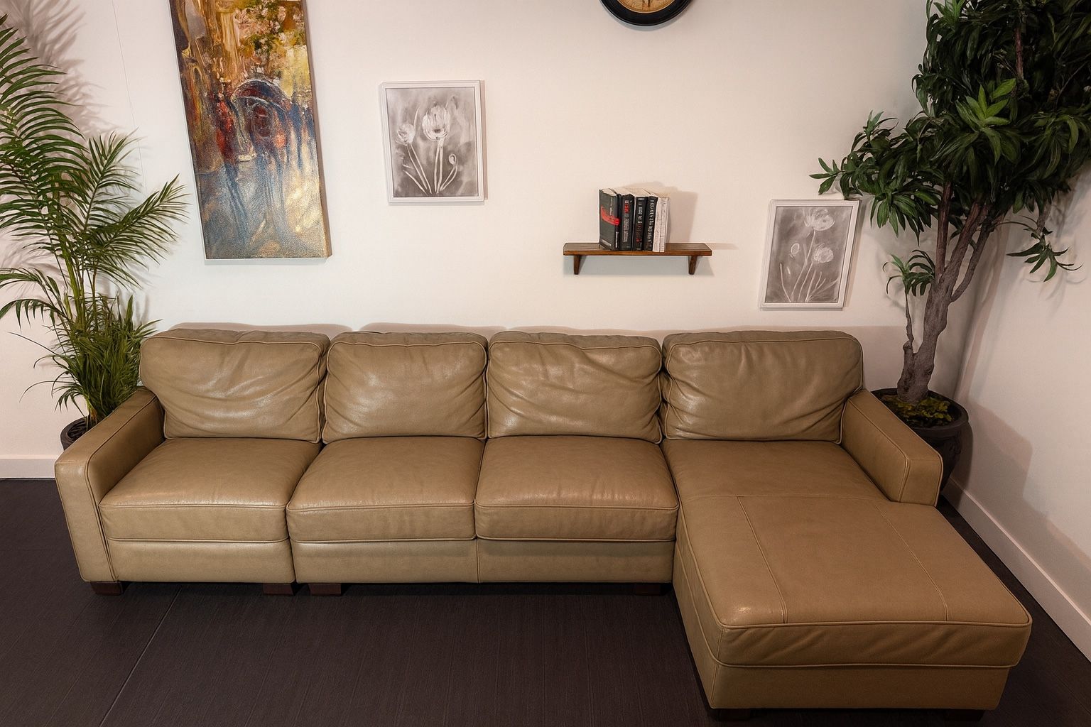 Comfortable Tan Leather Sectional