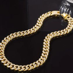 Iced Out Miami Cuban Chain Link Chain Gold Color 20 IN Inch 50 CM Necklace New