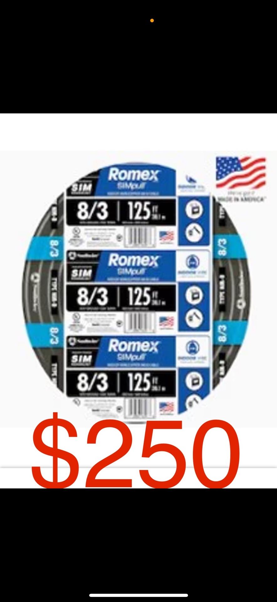 8/3 ROMEX 125ft